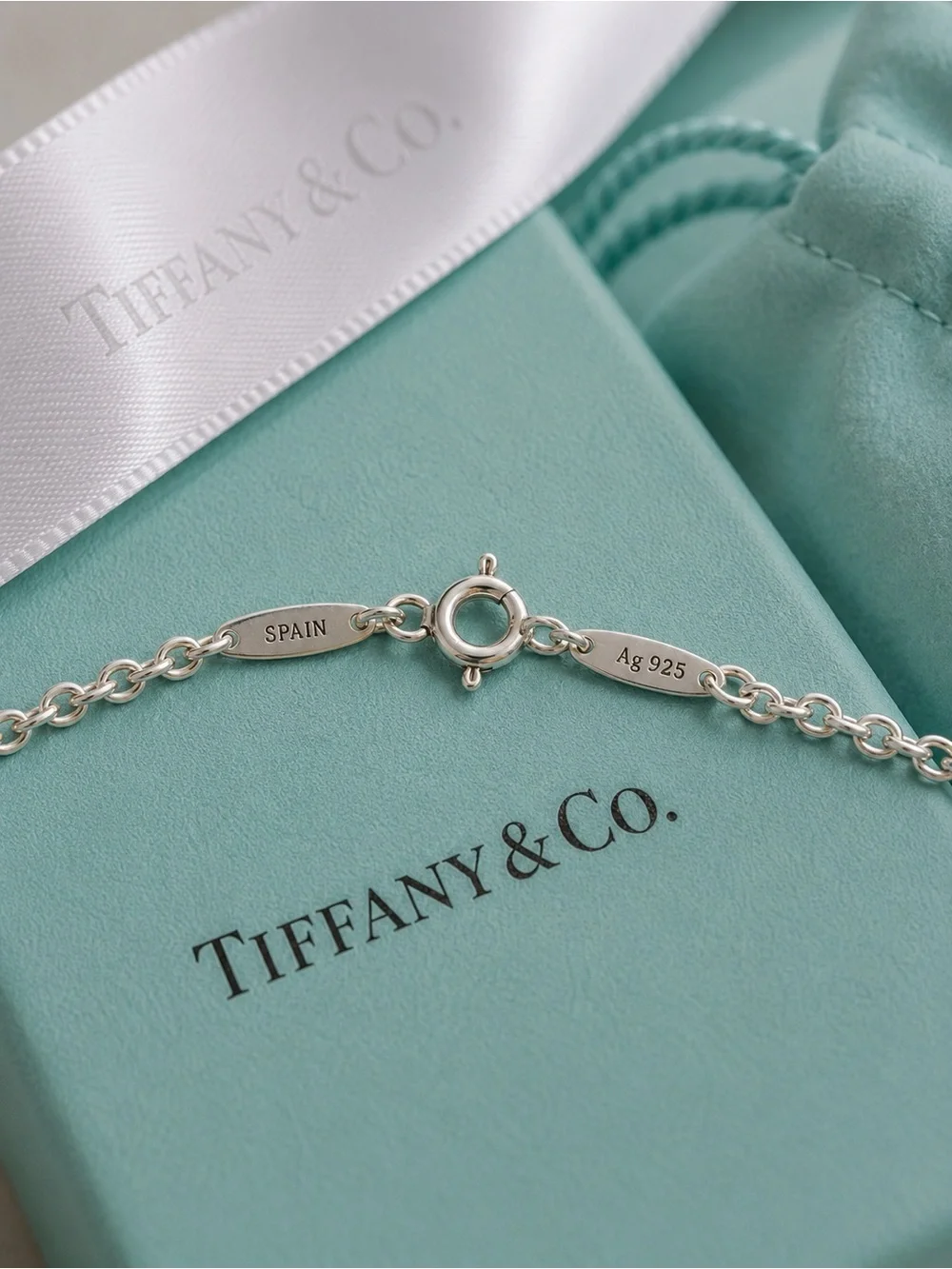 Tiffany & Co. Elsa Peretti Open Heart Bracelet Sterling Silver Large 7.5” Spain